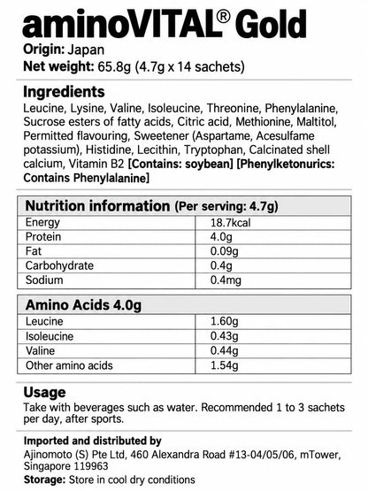 aminoVITAL GOLD Singapore nutrition facts and ingredients