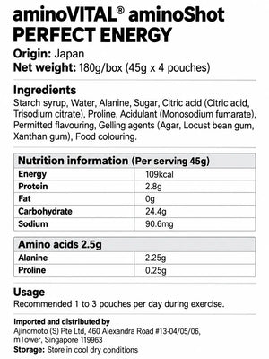 aminoVITAL Aminoshot Perfect Energy Singapore nutrition facts and ingredients