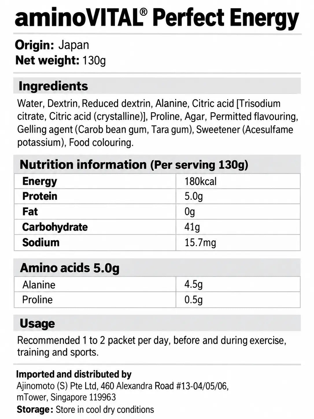 aminoVITAL Perfect Energy Singapore nutrition facts and ingredients