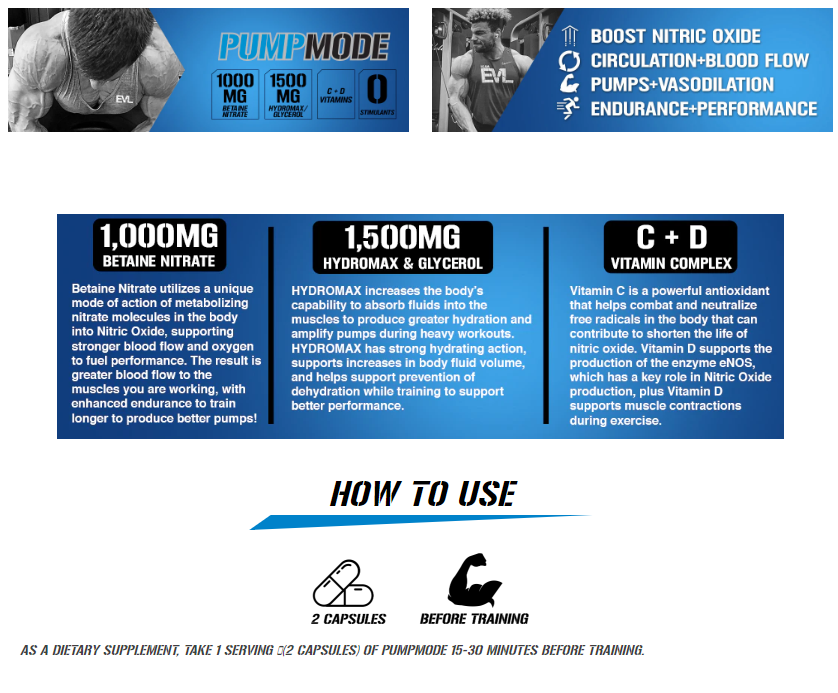 EVLution Nutrition Pump Mode 训练前补充剂 90 粒素食胶囊 (30 份) 增强肌肉 提升表现 增加力量 提高耐力