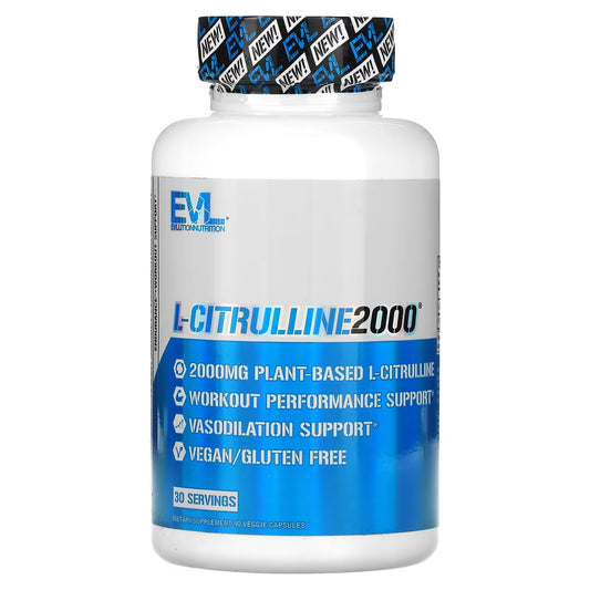EVLution Nutrition L-Citrulline 2000 Muscle Growth Build Muscle Boost Endurance 90 Veggie Capsules 30 servings