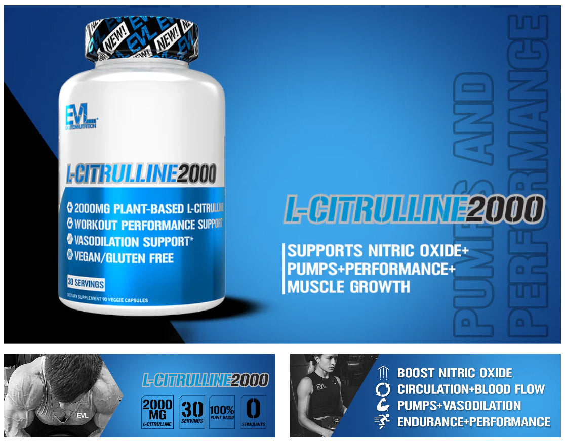 EVLution Nutrition 左旋瓜氨酸 2000 促进肌肉生长 增强耐力 90 粒植物胶囊 30 份