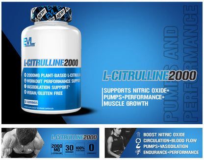 EVLution Nutrition 左旋瓜氨酸 2000 促进肌肉生长 增强耐力 90 粒植物胶囊 30 份