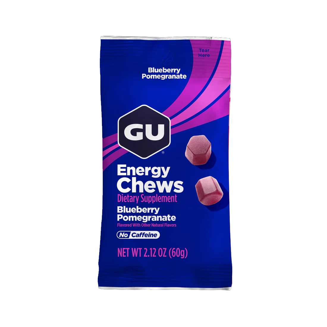 GU Energy Chews – Blueberry Pomegranate Non-Caffeinated – 1, 4 or 12 Pack | Running & Endurance