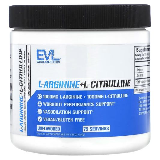EVLution L-Arginine + L-Citrulline 75 Servings. Build Muscle Boost Performance Enhance Endurance