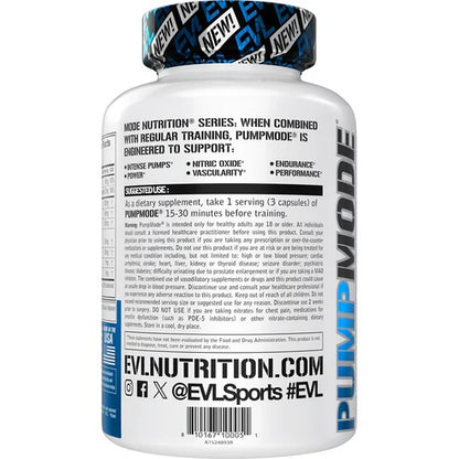 EVLution Nutrition Pump Mode 训练前补充剂 90 粒素食胶囊 (30 份) 增强肌肉 提升表现 增加力量 提高耐力