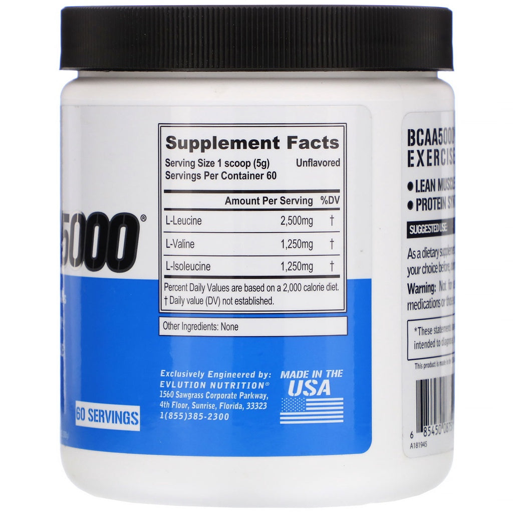 EVLution Nutrition BCAA 5000粉（选择口味和份量） 建立和修复肌肉 恢复 增强力量 耐力 生酮友好