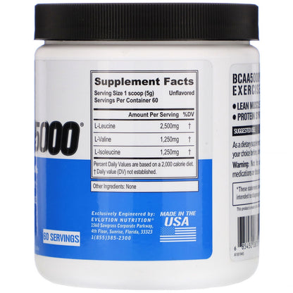 EVLution Nutrition BCAA 5000粉（选择口味和份量） 建立和修复肌肉 恢复 增强力量 耐力 生酮友好