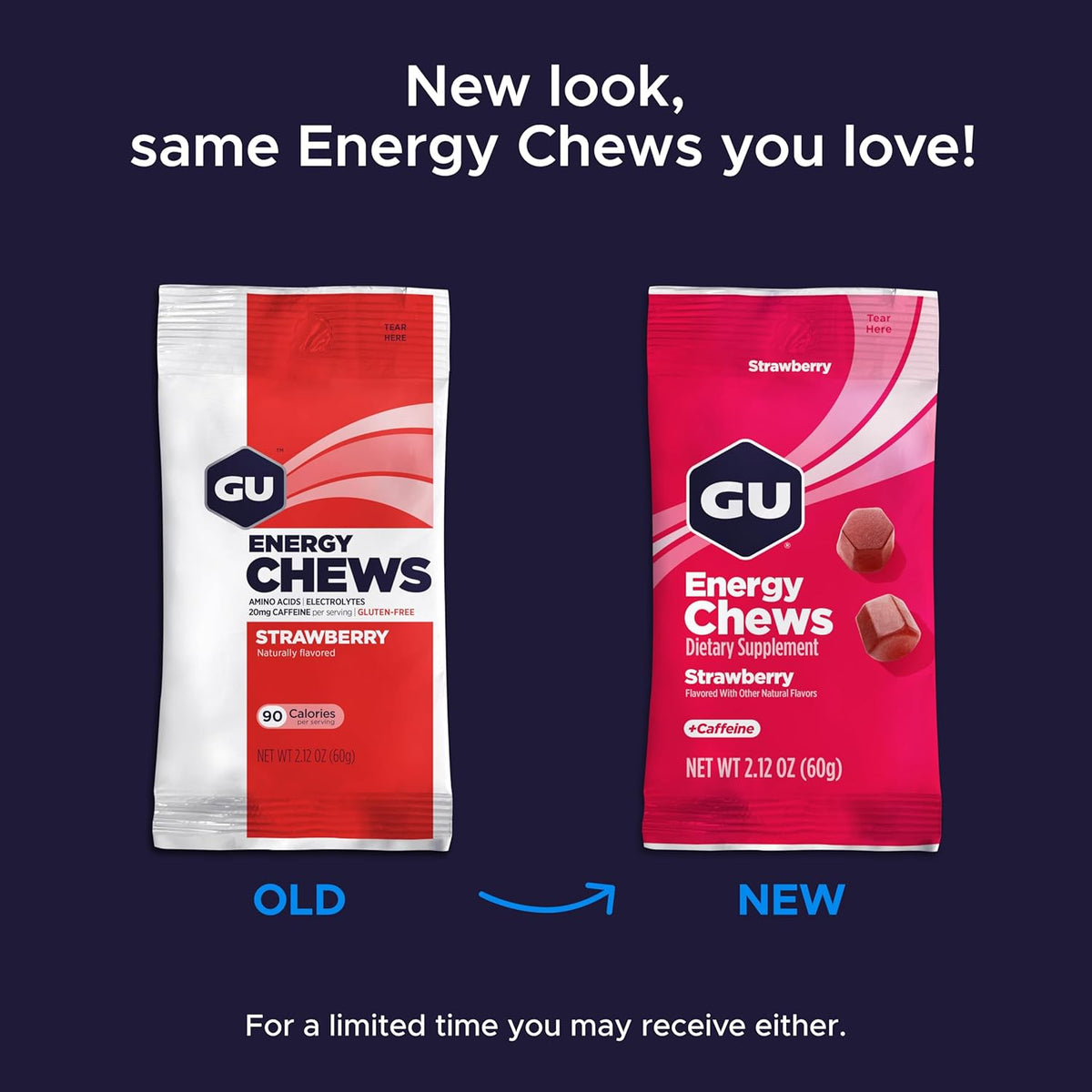 GU Energy Chews – Blueberry Pomegranate Non-Caffeinated – 1, 4 or 12 Pack | Running & Endurance
