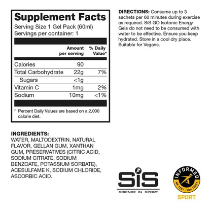 Science In Sport SIS GO Isotonic Energy Gels 30 Packs x 60 ml per serving