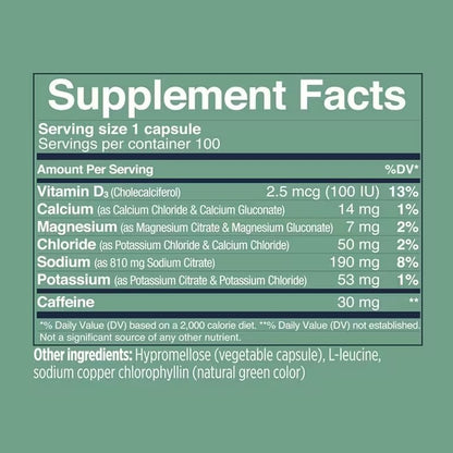SaltStick Caps Plus Electrolyte Salts 100 Caps Caffeine