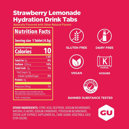 GU Hydration Drink Tabs – Strawberry Lemonade Non-Caffeinated – 1, 2 or 4 Pack | Running & Endurance
