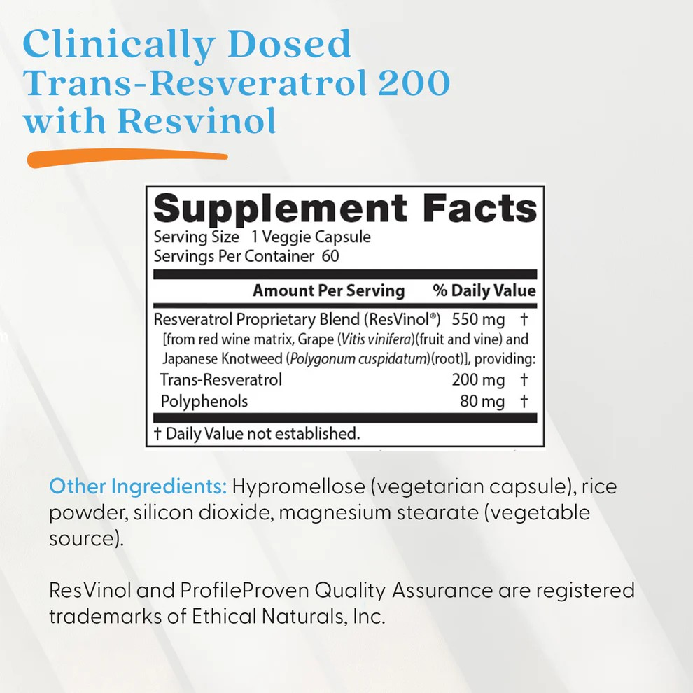 Doctor's Best Trans-Resveratrol 200 with Resvinol, 200 mg, 60 Veggie Caps