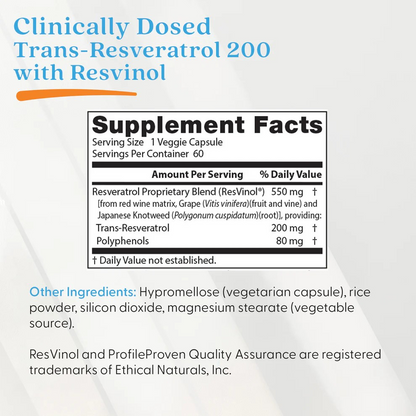 Doctor's Best Trans-Resveratrol 200 with Resvinol, 200 mg, 60 Veggie Caps